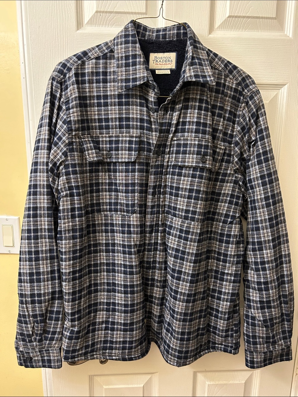 Boston Traders Navy & White Plaid lined Flannel Overshirt